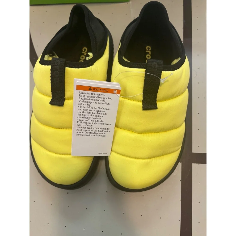 Crocs Classic Puff Moc K Cyber Yellow Black Kids Size J5 Puffer Slippers 210589